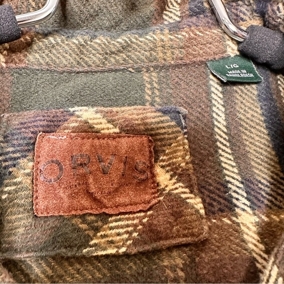 Orvis Men Big Bear Heavyweight Double Brushed Green Lg Flannel Button Down Shirt - Picture 8 of 9